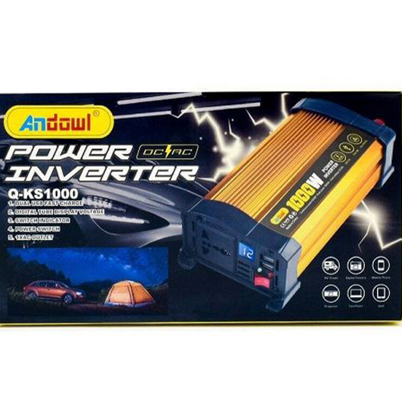 1000W Inverter Αυτοκινήτου Τροποποιημένου Ημιτόνου για Μετατροπή 12V DC σε 220V AC με 2xUSB Andowl - Χρυσό 1000W Inverter Αυτοκινήτου Τροποποιημένου Ημιτόνου για Μετατροπή 12V DC σε 220V AC με 2xUSB Andowl - Χρυσό