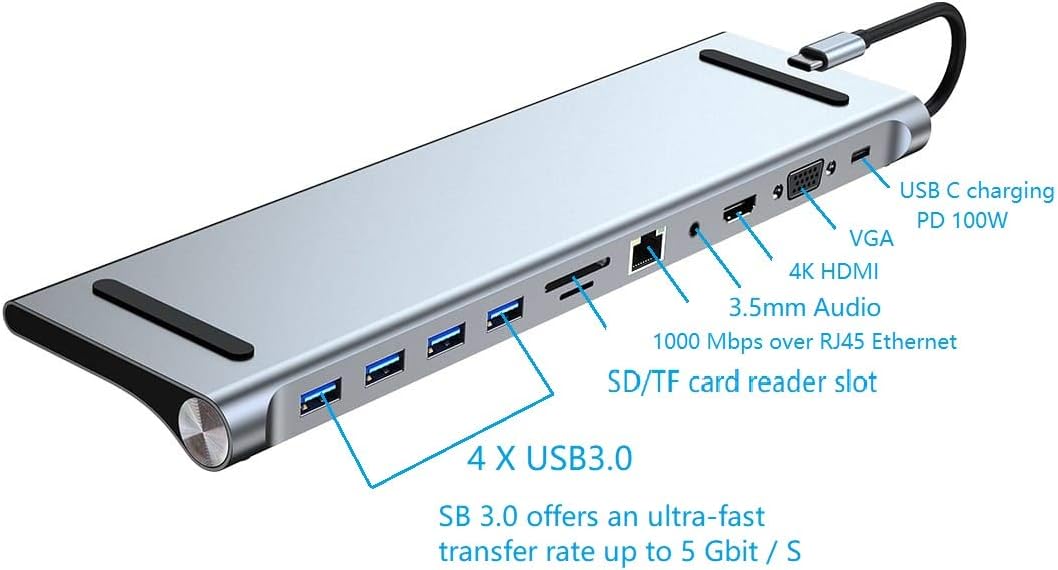 11 σε 1 Docking Station - Βάση Λάπτοπ Type-C με 4 Θύρες USB, 1 Type-C, HDMI, VGA, Card Reader, Ethernet & Audio Jack 3,5 mm - Andowl 11 σε 1 Docking Station - Βάση Λάπτοπ Type-C με 4 Θύρες USB, 1 Type-C, HDMI, VGA, Card Reader, Ethernet & Audio Jack 3,5 mm - Andowl