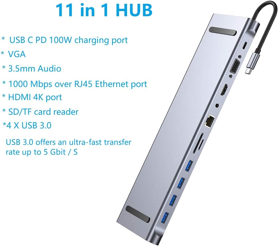 11 σε 1 Docking Station - Βάση Λάπτοπ Type-C με 4 Θύρες USB, 1 Type-C, HDMI, VGA, Card Reader, Ethernet & Audio Jack 3,5 mm - Andowl 11 σε 1 Docking Station - Βάση Λάπτοπ Type-C με 4 Θύρες USB, 1 Type-C, HDMI, VGA, Card Reader, Ethernet & Audio Jack 3,5 mm - Andowl
