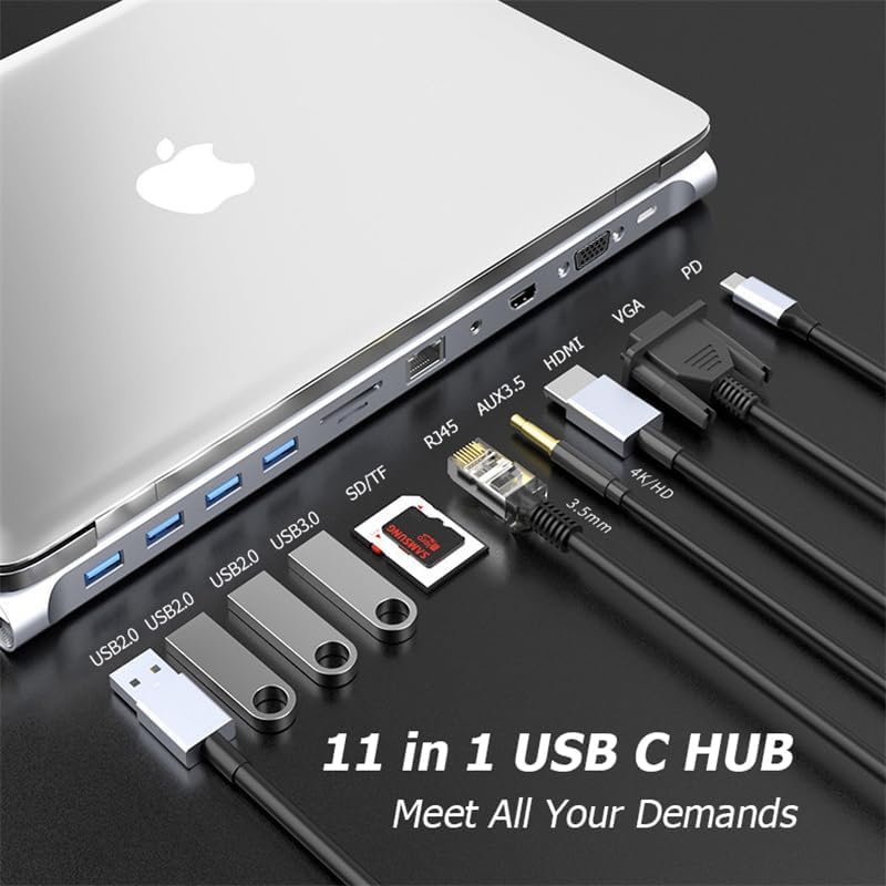 11 σε 1 Docking Station - Βάση Λάπτοπ Type-C με 4 Θύρες USB, 1 Type-C, HDMI, VGA, Card Reader, Ethernet & Audio Jack 3,5 mm - Andowl 11 σε 1 Docking Station - Βάση Λάπτοπ Type-C με 4 Θύρες USB, 1 Type-C, HDMI, VGA, Card Reader, Ethernet & Audio Jack 3,5 mm - Andowl