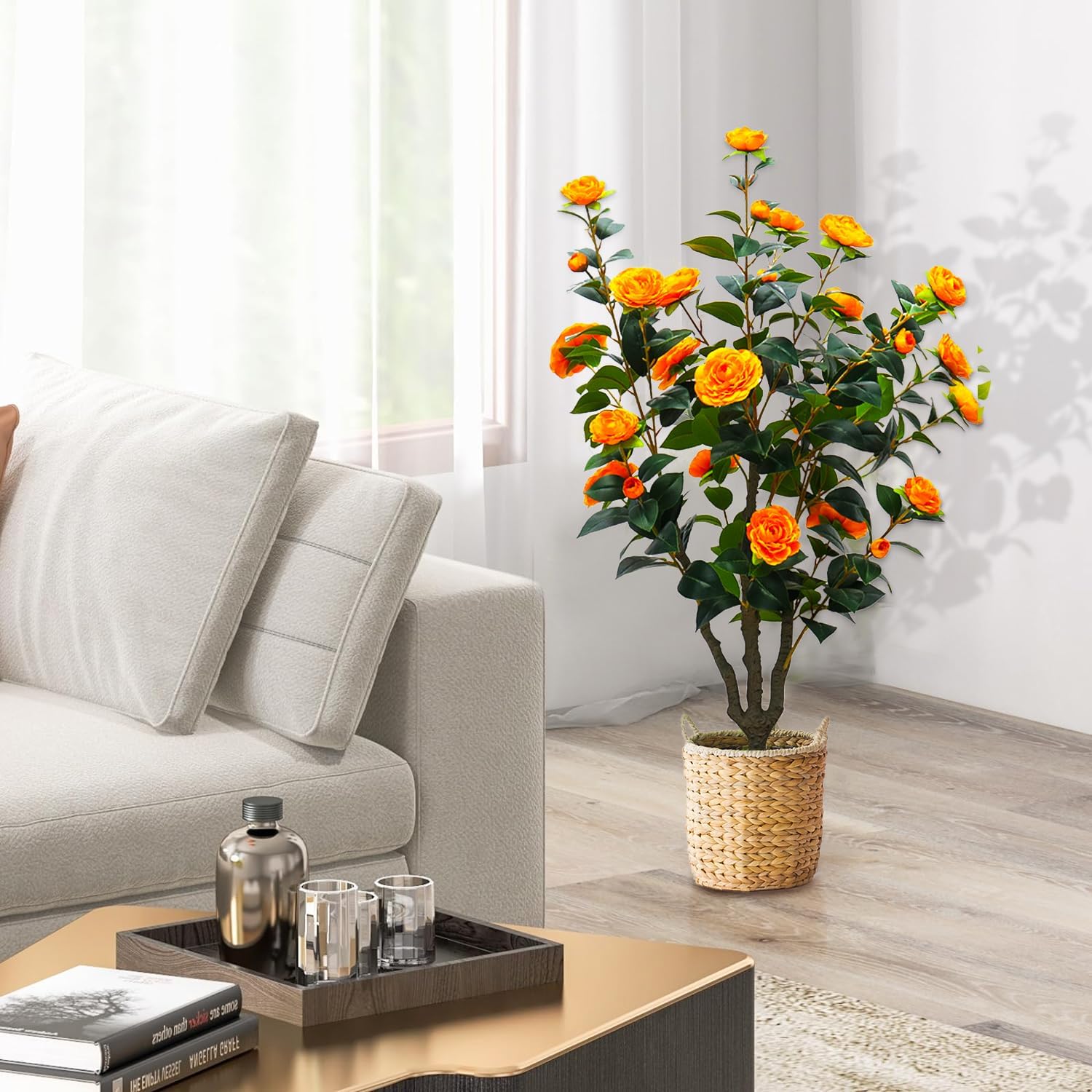 1,3m Ρεαλιστικό Τεχνητό Διακοσμητικό Φυτό Καμέλια σε Γλάστρα 1,3m Ρεαλιστικό Τεχνητό Διακοσμητικό Φυτό Καμέλια σε Γλάστρα