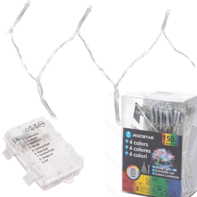 15m Αδιάβροχα IP44 Χριστουγεννιάτικα Λαμπάκια Μπαταρίας με Πολύχρωμο RGBY Φωτισμό και 8 Προγράμματα Λειτουργίας - AIGOSTAR 15m Αδιάβροχα IP44 Χριστουγεννιάτικα Λαμπάκια Μπαταρίας με Πολύχρωμο RGBY Φωτισμό και 8 Προγράμματα Λειτουργίας - AIGOSTAR