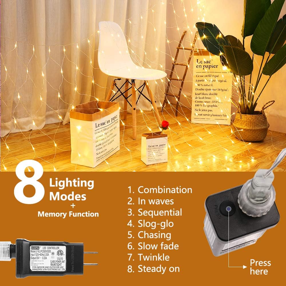 1,5x1,5m Χριστουγεννιάτικα Λαμπάκια Ρεύματος - Δίχτυ με Λευκό Θερμό Φωτισμό, 8 Προγράμματα Λειτουργίας και Διάφανο Καλώδιο - AIGOSTAR 1,5x1,5m Χριστουγεννιάτικα Λαμπάκια Ρεύματος - Δίχτυ με Λευκό Θερμό Φωτισμό, 8 Προγράμματα Λειτουργίας και Διάφανο Καλώδιο - AIGOSTAR