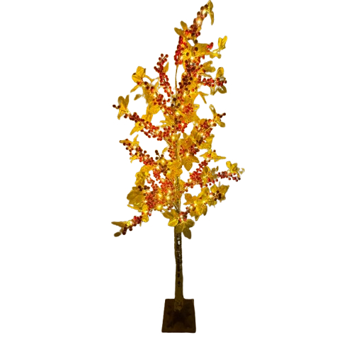 180 cm Χριστουγεννιάτικο Διακοσμητικό Δέντρο με Χρυσά Φύλλα & Κόκκινα Μούρα και LED Θερμού Λευκού Φωτισμού 180 cm Χριστουγεννιάτικο Διακοσμητικό Δέντρο με Χρυσά Φύλλα & Κόκκινα Μούρα και LED Θερμού Λευκού Φωτισμού