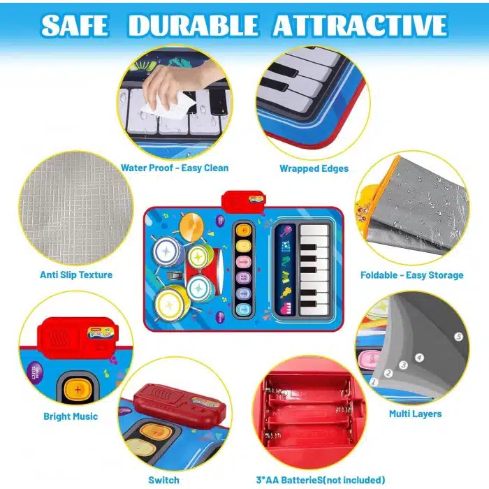 2 σε 1 Μουσικό Χαλί Παιχνιδιού - Πιάνο & Ντραμς με Ηχητικά Εφέ 80 x 50 x 9.6cm 2 σε 1 Μουσικό Χαλί Παιχνιδιού - Πιάνο & Ντραμς με Ηχητικά Εφέ 80 x 50 x 9.6cm