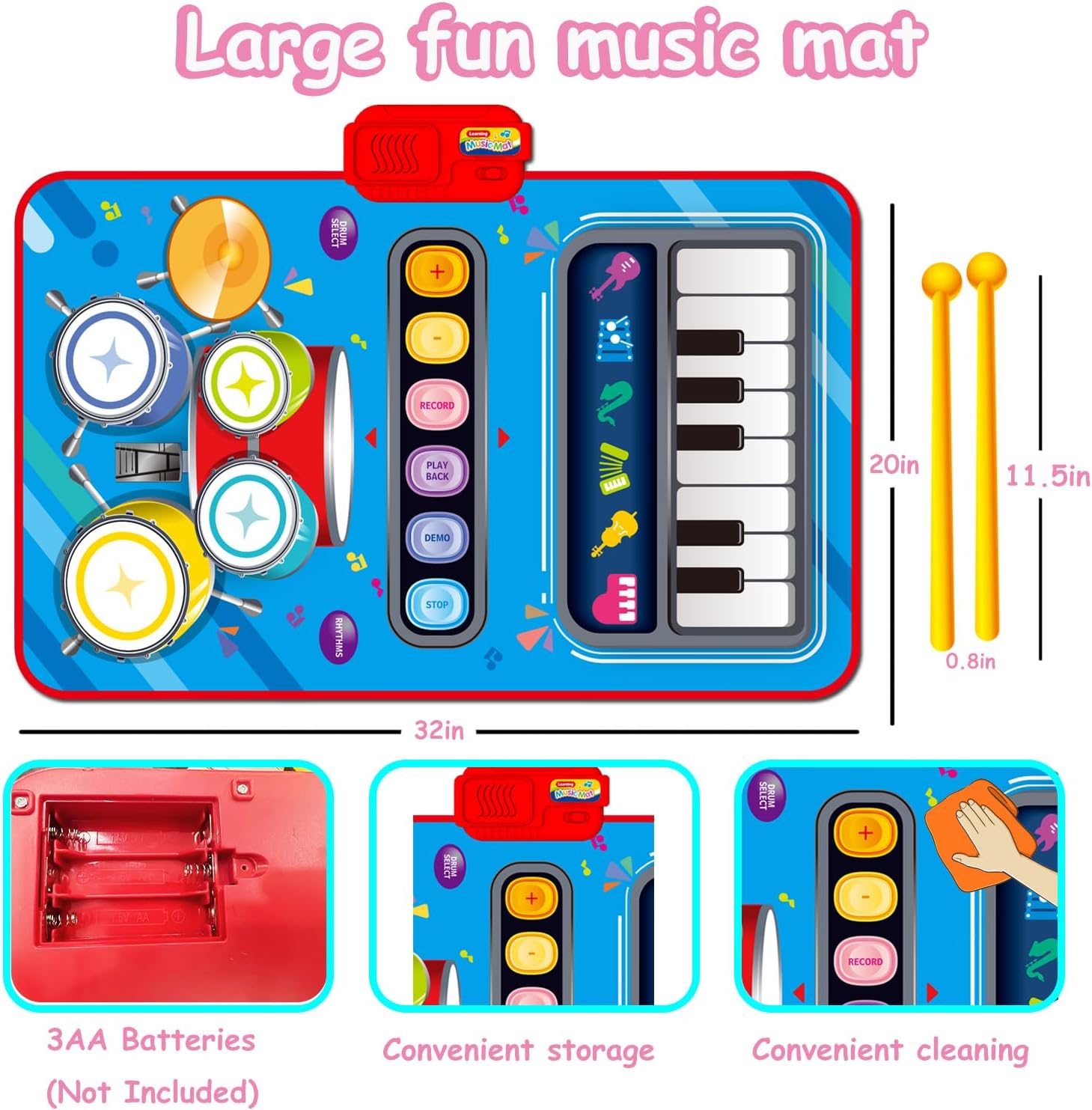 2 σε 1 Μουσικό Χαλί Παιχνιδιού - Πιάνο & Ντραμς με Ηχητικά Εφέ 80 x 50 x 9.6cm 2 σε 1 Μουσικό Χαλί Παιχνιδιού - Πιάνο & Ντραμς με Ηχητικά Εφέ 80 x 50 x 9.6cm