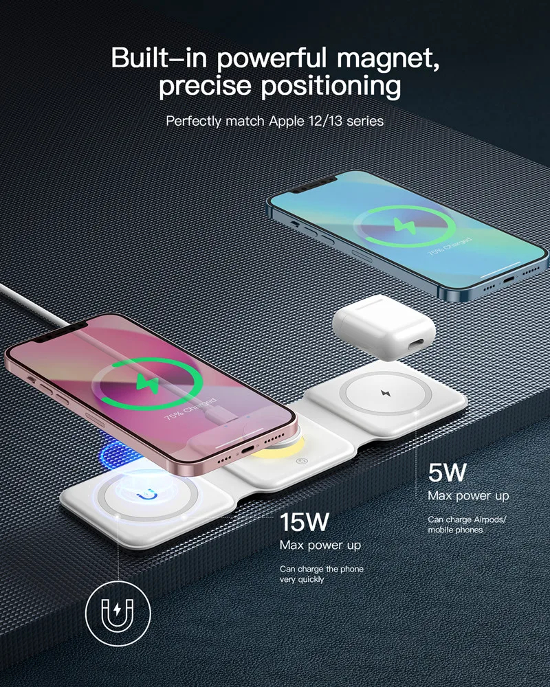 3 σε 1 Αναδιπλούμενος Ασύρματος Φορτιστής Qi Pad 18W - Για iPhone, AppleWatch και AirPods 3 σε 1 Αναδιπλούμενος Ασύρματος Φορτιστής Qi Pad 18W - Για iPhone, AppleWatch και AirPods