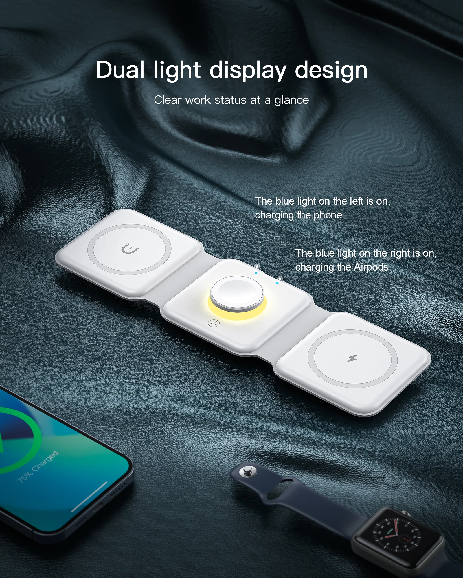 3 σε 1 Αναδιπλούμενος Ασύρματος Φορτιστής Qi Pad 18W - Για iPhone, AppleWatch και AirPods 3 σε 1 Αναδιπλούμενος Ασύρματος Φορτιστής Qi Pad 18W - Για iPhone, AppleWatch και AirPods