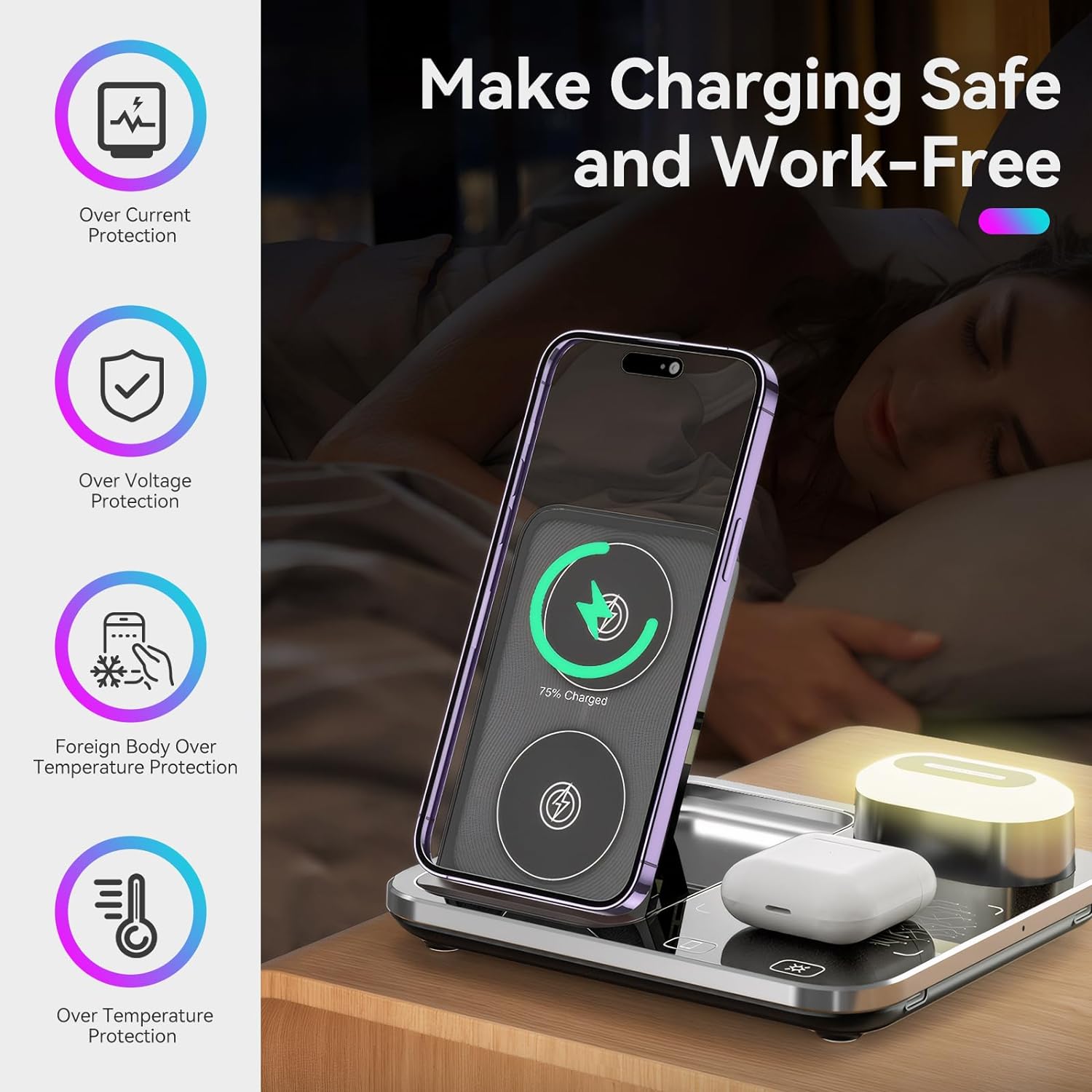 3 σε 1 Πολυλειτουργική Βάση Ασύρματης Φόρτισης Qi με Φως LED 3 σε 1 Πολυλειτουργική Βάση Ασύρματης Φόρτισης Qi με Φως LED