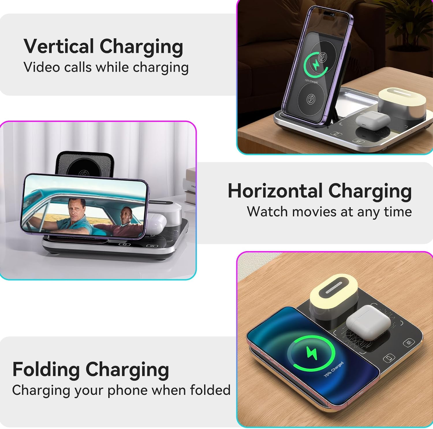 3 σε 1 Πολυλειτουργική Βάση Ασύρματης Φόρτισης Qi με Φως LED 3 σε 1 Πολυλειτουργική Βάση Ασύρματης Φόρτισης Qi με Φως LED