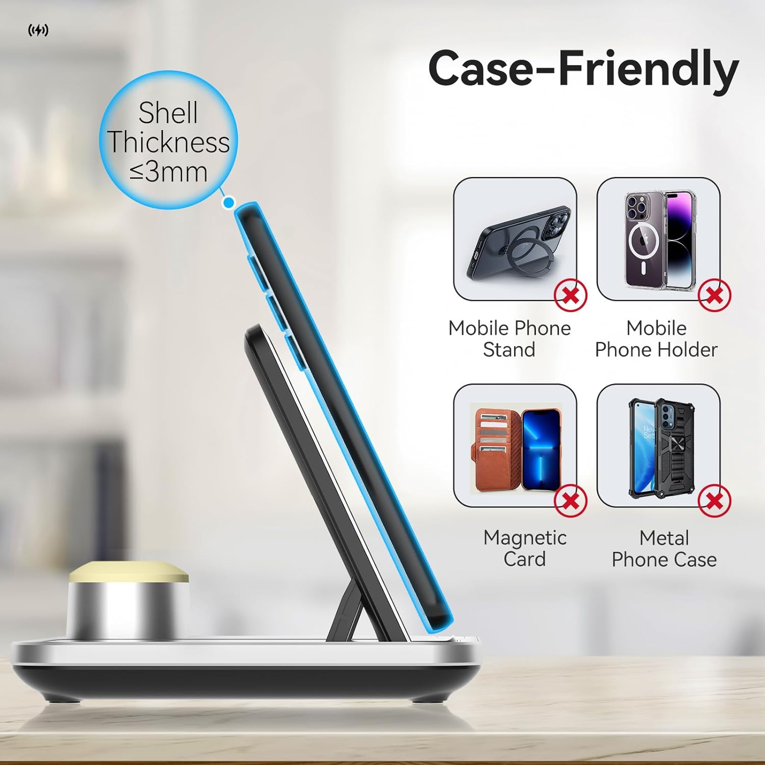 3 σε 1 Πολυλειτουργική Βάση Ασύρματης Φόρτισης Qi με Φως LED 3 σε 1 Πολυλειτουργική Βάση Ασύρματης Φόρτισης Qi με Φως LED