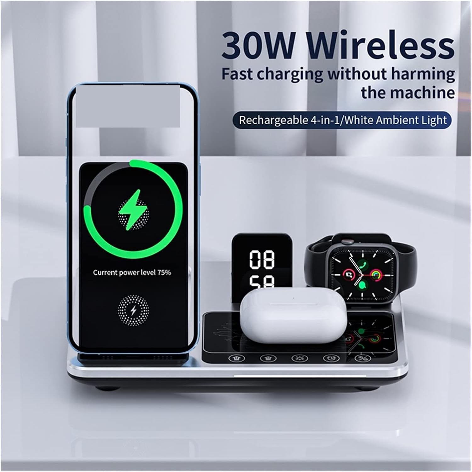 3 σε 1 Πολυλειτουργική Βάση Ασύρματης Φόρτισης Qi με Ψηφιακό Ρολόι & Φωτισμό 3 σε 1 Πολυλειτουργική Βάση Ασύρματης Φόρτισης Qi με Ψηφιακό Ρολόι & Φωτισμό