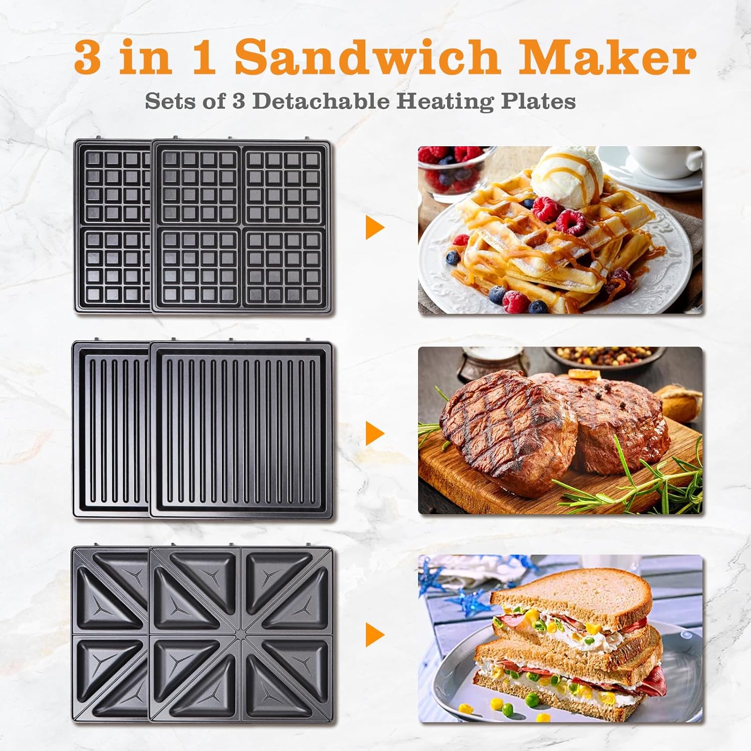 3 Σε 1 Βαφλιέρα - Τοστιέρα με Ανταλλακτικές Αντικολλητικές Πλάκες 1200W 3 Σε 1 Βαφλιέρα - Τοστιέρα με Ανταλλακτικές Αντικολλητικές Πλάκες 1200W