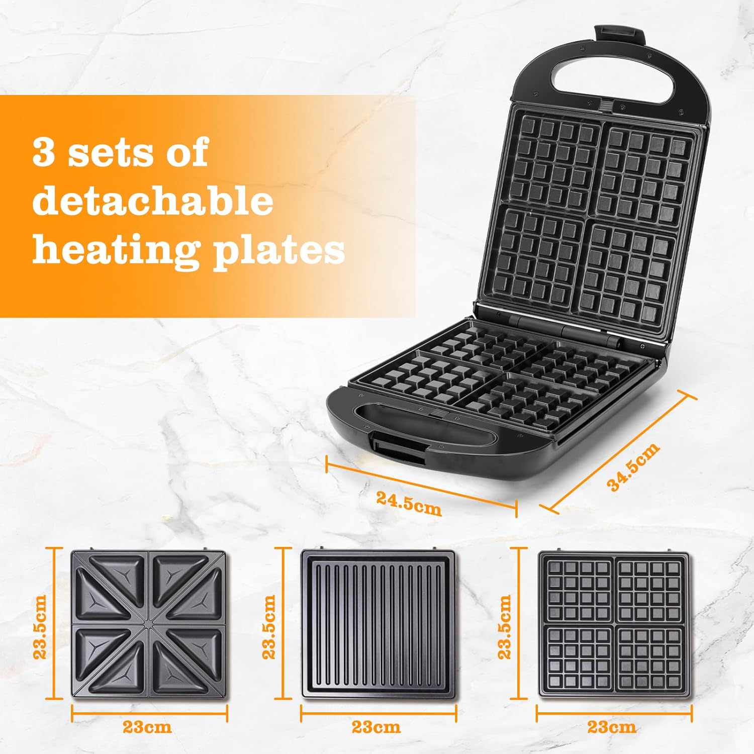 3 Σε 1 Βαφλιέρα - Τοστιέρα με Ανταλλακτικές Αντικολλητικές Πλάκες 1200W 3 Σε 1 Βαφλιέρα - Τοστιέρα με Ανταλλακτικές Αντικολλητικές Πλάκες 1200W