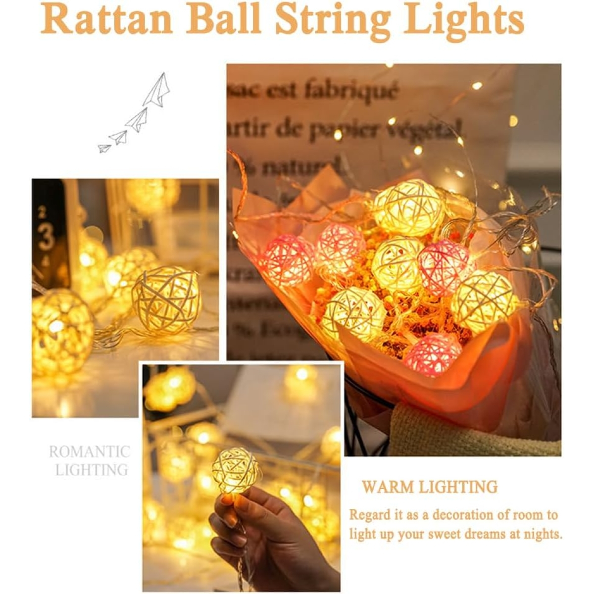 3m Χριστουγεννιάτικη Διακοσμητική Γιρλάντα με 10 LED Μπάλες Ρατάν 3m Χριστουγεννιάτικη Διακοσμητική Γιρλάντα με 10 LED Μπάλες Ρατάν