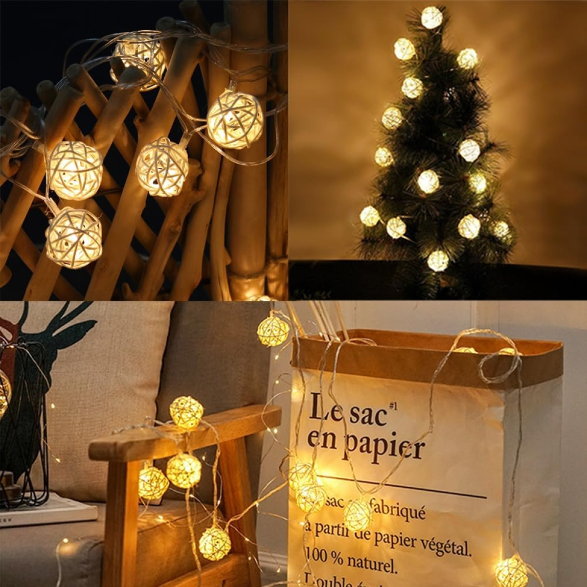 3m Χριστουγεννιάτικη Διακοσμητική Γιρλάντα με 10 LED Μπάλες Ρατάν 3m Χριστουγεννιάτικη Διακοσμητική Γιρλάντα με 10 LED Μπάλες Ρατάν