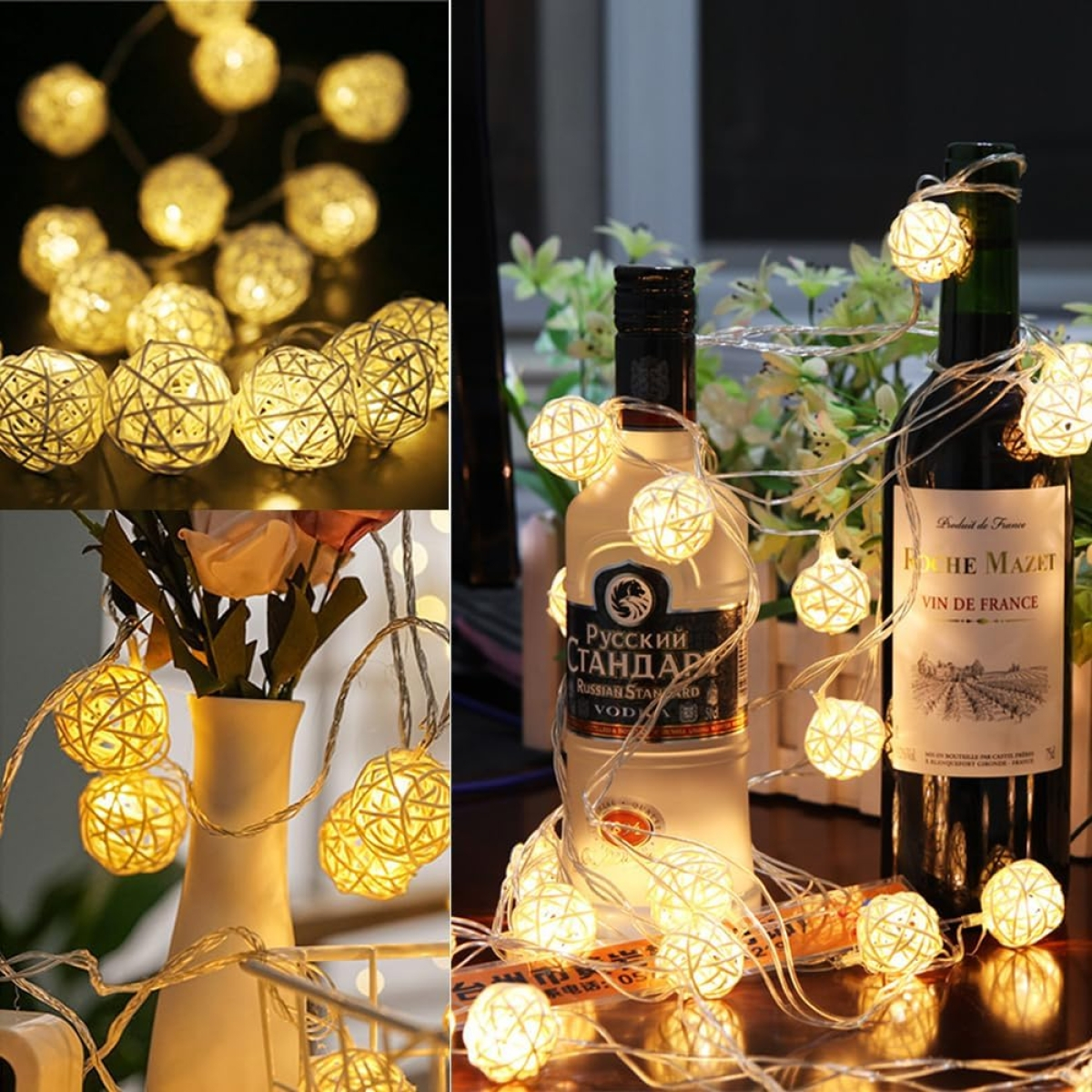 3m Χριστουγεννιάτικη Διακοσμητική Γιρλάντα με 10 LED Μπάλες Ρατάν 3m Χριστουγεννιάτικη Διακοσμητική Γιρλάντα με 10 LED Μπάλες Ρατάν