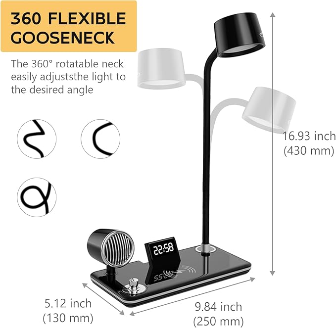 4 σε 1 Επιτραπέζια Λάμπα LED με Ηχείο Bluetooth, Ασύρματο Φορτιστή 15W & Ρολόι 4 σε 1 Επιτραπέζια Λάμπα LED με Ηχείο Bluetooth, Ασύρματο Φορτιστή 15W & Ρολόι