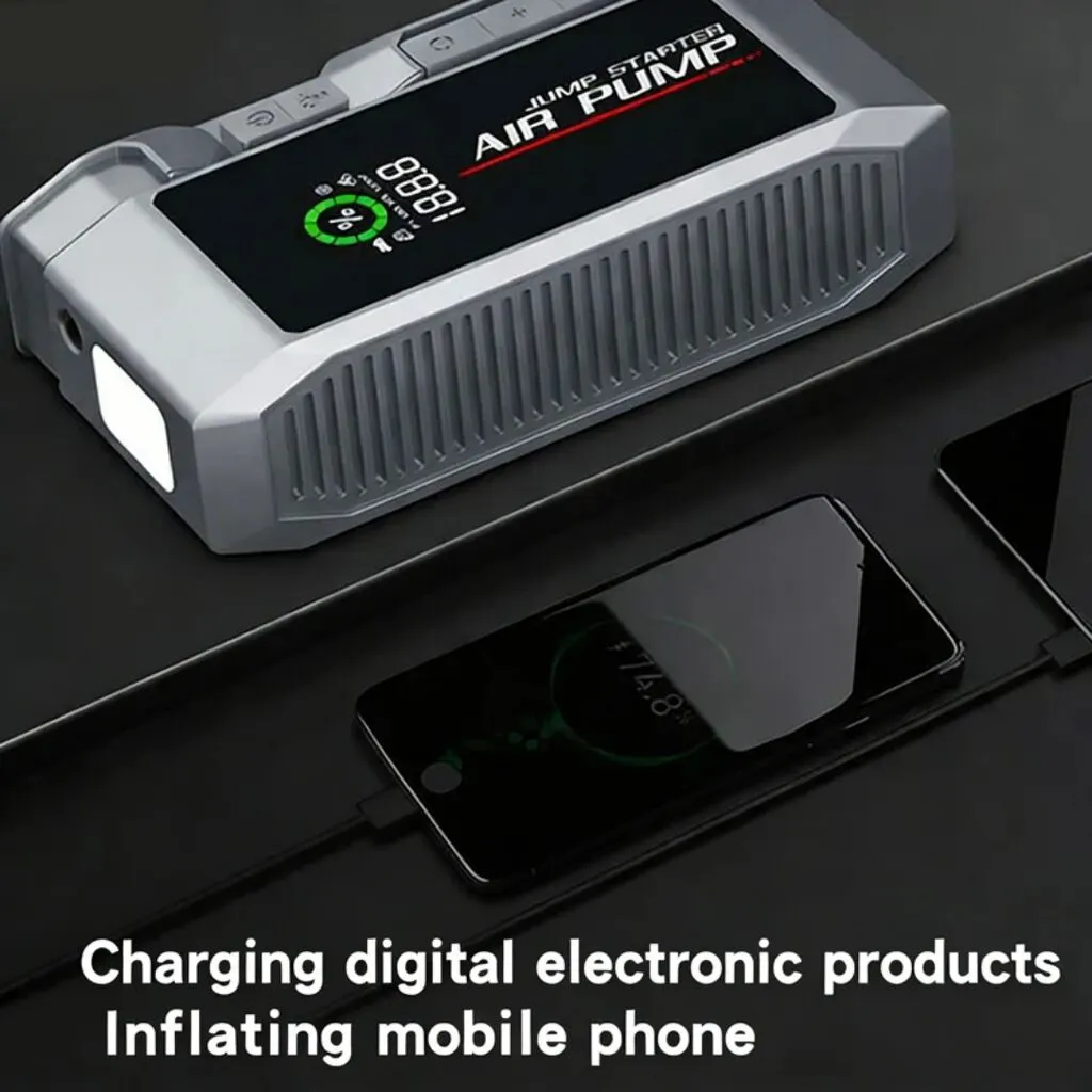 4 σε 1 Φορητός Εκκινητής Μπαταρίας 12V με Αεροσυμπιεστή, Power Bank 8000 mAh & Φακό LED 4 σε 1 Φορητός Εκκινητής Μπαταρίας 12V με Αεροσυμπιεστή, Power Bank 8000 mAh & Φακό LED