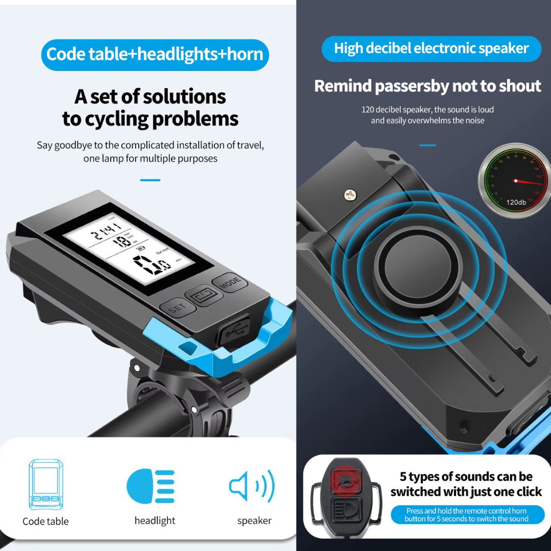 4 σε 1 Υπολογιστής Ποδηλάτου GPS με Ταχύμετρο, Φως & Ηχείο 4 σε 1 Υπολογιστής Ποδηλάτου GPS με Ταχύμετρο, Φως & Ηχείο