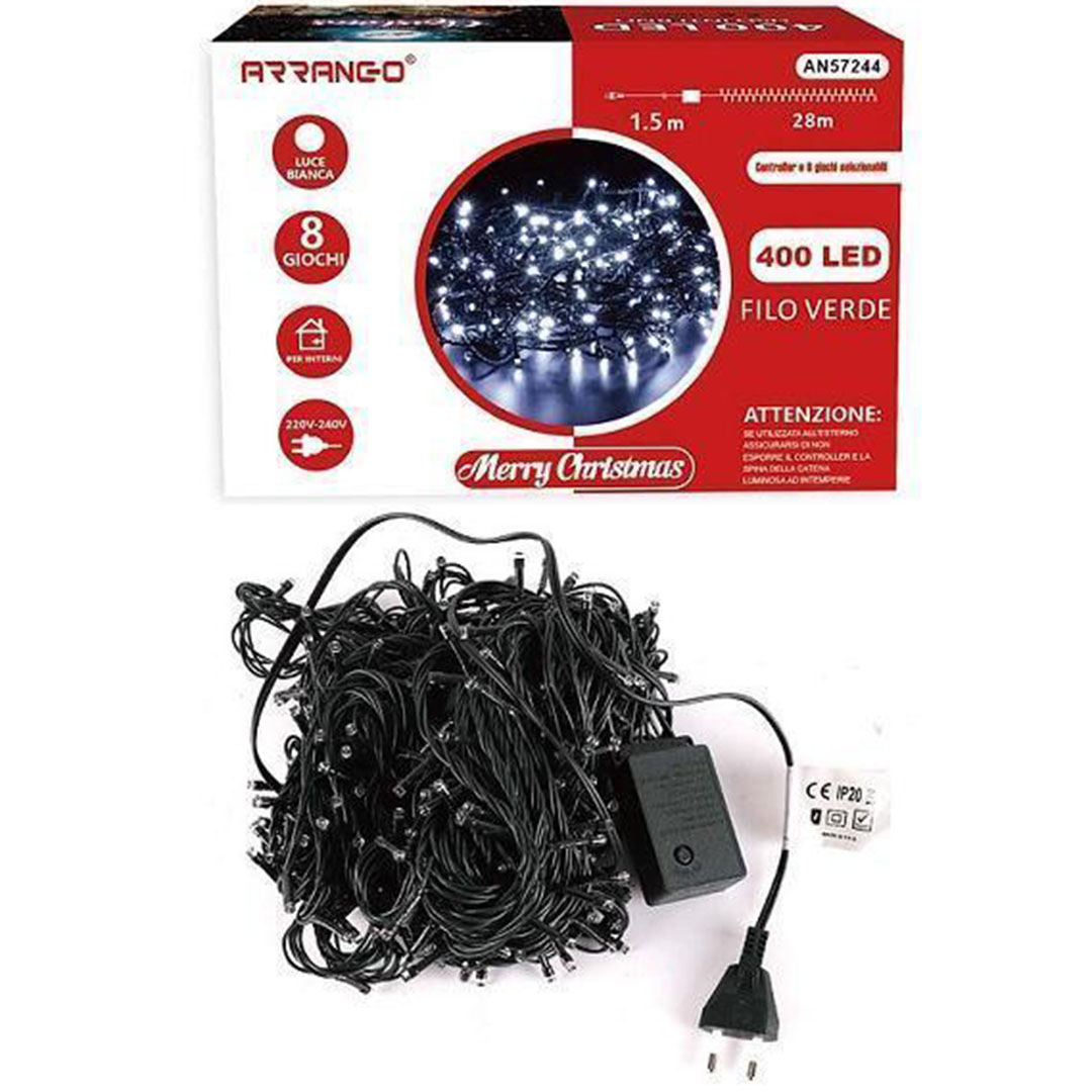 400 Χριστουγεννιάτικα LED Λαμπάκια της ARRANGO 29,5μ σε Ψυχρό Λευκό Χρώμα με Πράσινο Καλώδιο και 8 Προγράμματα Φωτισμού 400 Χριστουγεννιάτικα LED Λαμπάκια της ARRANGO 29,5μ σε Ψυχρό Λευκό Χρώμα με Πράσινο Καλώδιο και 8 Προγράμματα Φωτισμού