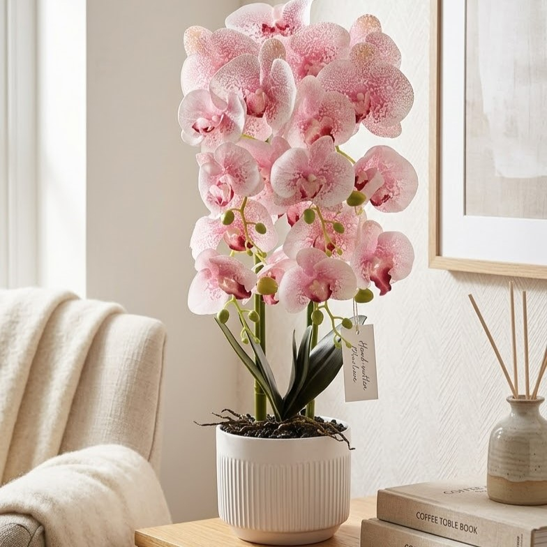 65cm Τεχνητό Διακοσμητικό Φυτό Λευκή Ορχιδέα σε Γλάστρα 65cm Τεχνητό Διακοσμητικό Φυτό Λευκή Ορχιδέα σε Γλάστρα