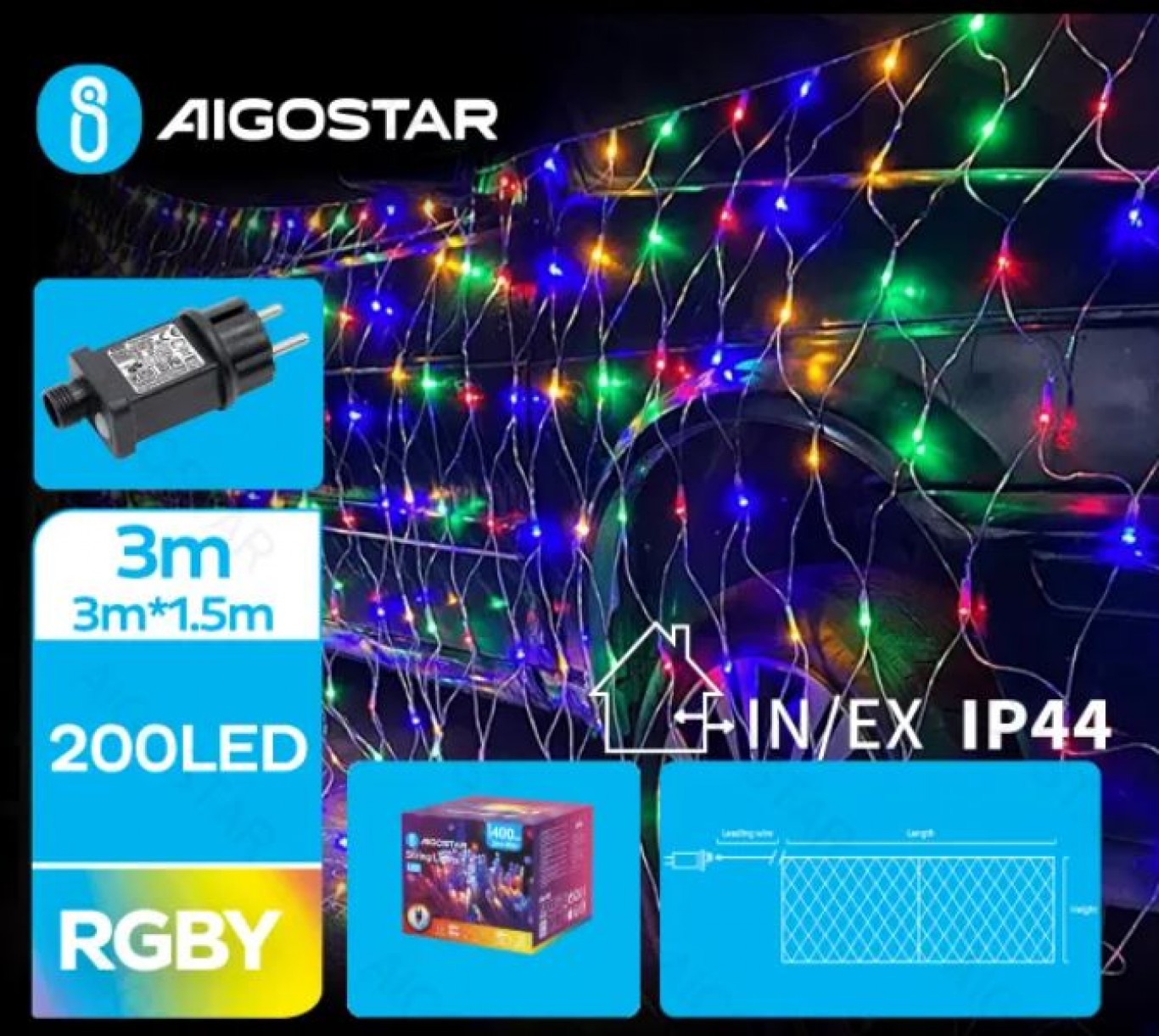 Αδιάβροχα Χριστουγεννιάτικα Λαμπάκια Πλέγμα - Δίχτυ Ρεύματος με Διάφανο Καλώδιο 1,5x3m με Πολύχρωμο Φωτισμό και 8 Προγράμματα Λειτουργίας 200 LED Αδιάβροχα Χριστουγεννιάτικα Λαμπάκια Πλέγμα - Δίχτυ Ρεύματος με Διάφανο Καλώδιο 1,5x3m με Πολύχρωμο Φωτισμό και 8 Προγράμματα Λειτουργίας 200 LED