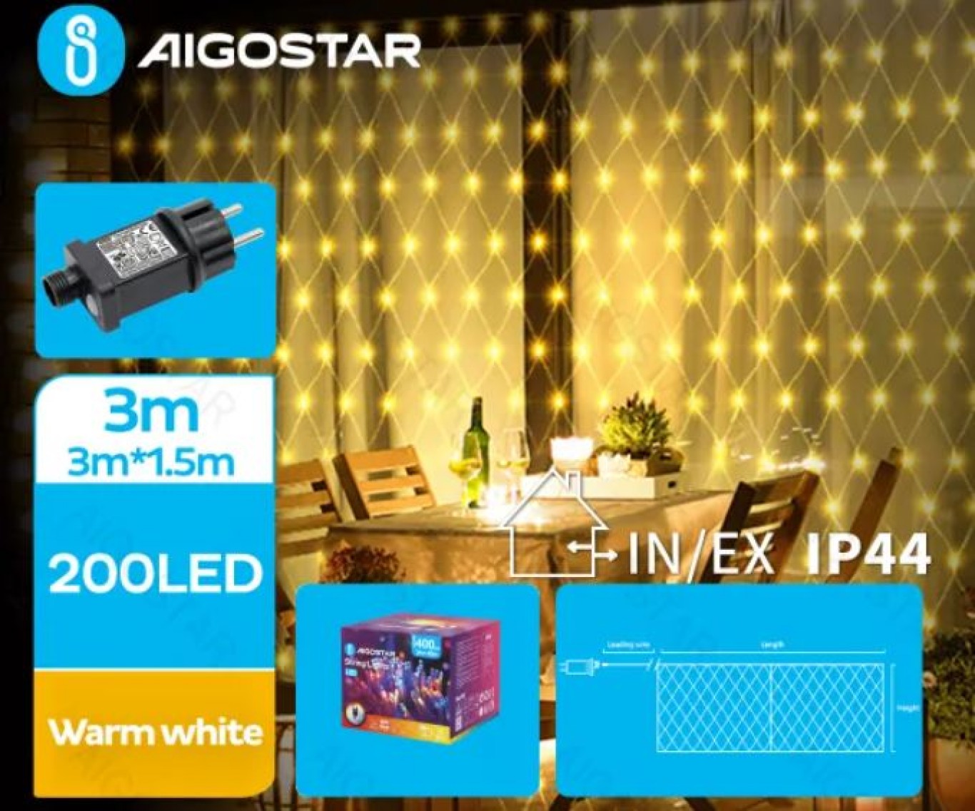 Αδιάβροχα Χριστουγεννιάτικα Λαμπάκια Πλέγμα - Δίχτυ Ρεύματος με Διάφανο Καλώδιο 1,5x3m με Θερμό Φωτισμό και 8 Προγράμματα Λειτουργίας 200 LED Αδιάβροχα Χριστουγεννιάτικα Λαμπάκια Πλέγμα - Δίχτυ Ρεύματος με Διάφανο Καλώδιο 1,5x3m με Θερμό Φωτισμό και 8 Προγράμματα Λειτουργίας 200 LED