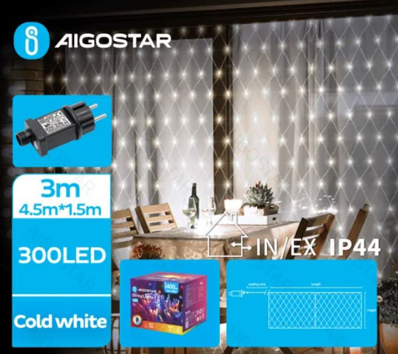 Αδιάβροχα Χριστουγεννιάτικα Λαμπάκια Πλέγμα - Δίχτυ Ρεύματος με Διάφανο Καλώδιο 1,5x4,5m με Λευκό Ψυχρό Φωτισμό και 8 Προγράμματα Λειτουργίας 300 LED Αδιάβροχα Χριστουγεννιάτικα Λαμπάκια Πλέγμα - Δίχτυ Ρεύματος με Διάφανο Καλώδιο 1,5x4,5m με Λευκό Ψυχρό Φωτισμό και 8 Προγράμματα Λειτουργίας 300 LED
