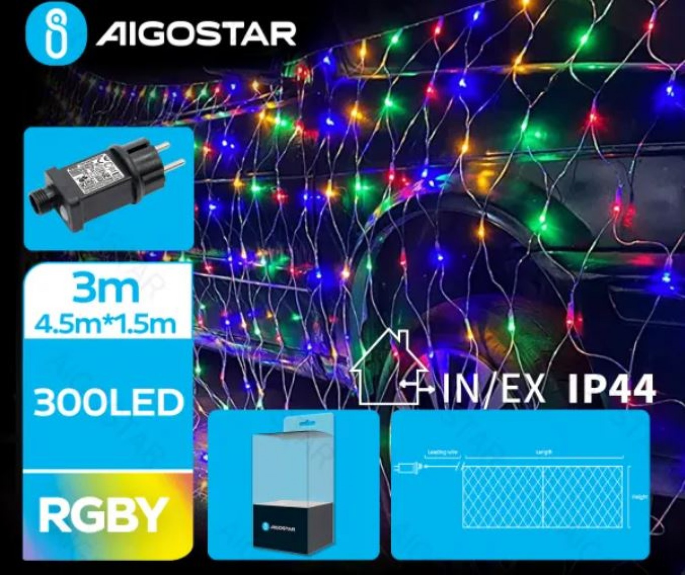 Αδιάβροχα Χριστουγεννιάτικα Λαμπάκια Πλέγμα - Δίχτυ Ρεύματος με Διάφανο Καλώδιο 1,5x4,5m με Πολύχρωμο Φωτισμό και 8 Προγράμματα Λειτουργίας 300 LED Αδιάβροχα Χριστουγεννιάτικα Λαμπάκια Πλέγμα - Δίχτυ Ρεύματος με Διάφανο Καλώδιο 1,5x4,5m με Πολύχρωμο Φωτισμό και 8 Προγράμματα Λειτουργίας 300 LED