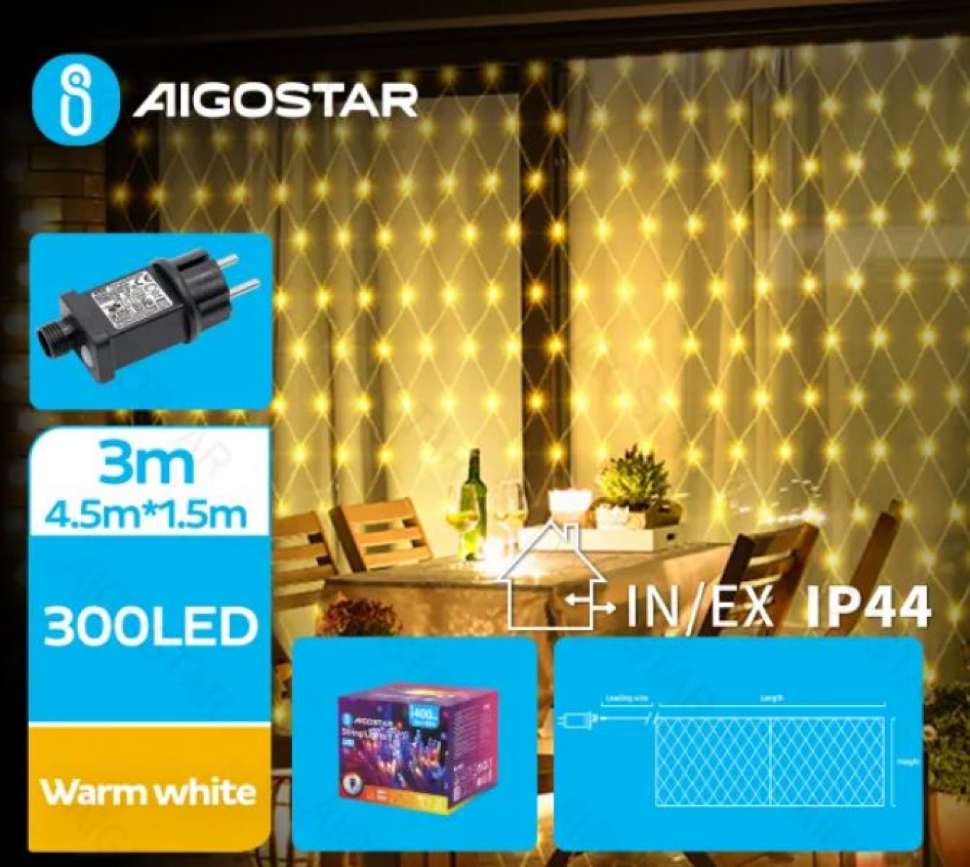 Αδιάβροχα Χριστουγεννιάτικα Λαμπάκια Πλέγμα - Δίχτυ Ρεύματος με Διάφανο Καλώδιο 1,5x4,5m με Θερμό Φωτισμό και 8 Προγράμματα Λειτουργίας 300 LED Αδιάβροχα Χριστουγεννιάτικα Λαμπάκια Πλέγμα - Δίχτυ Ρεύματος με Διάφανο Καλώδιο 1,5x4,5m με Θερμό Φωτισμό και 8 Προγράμματα Λειτουργίας 300 LED