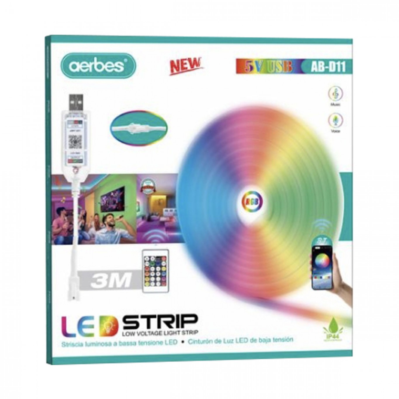 Αδιάβροχη Ταινία LED RGB 3m WiFi USB 5V με Τηλεχειριστήριο AERBES Αδιάβροχη Ταινία LED RGB 3m WiFi USB 5V με Τηλεχειριστήριο AERBES