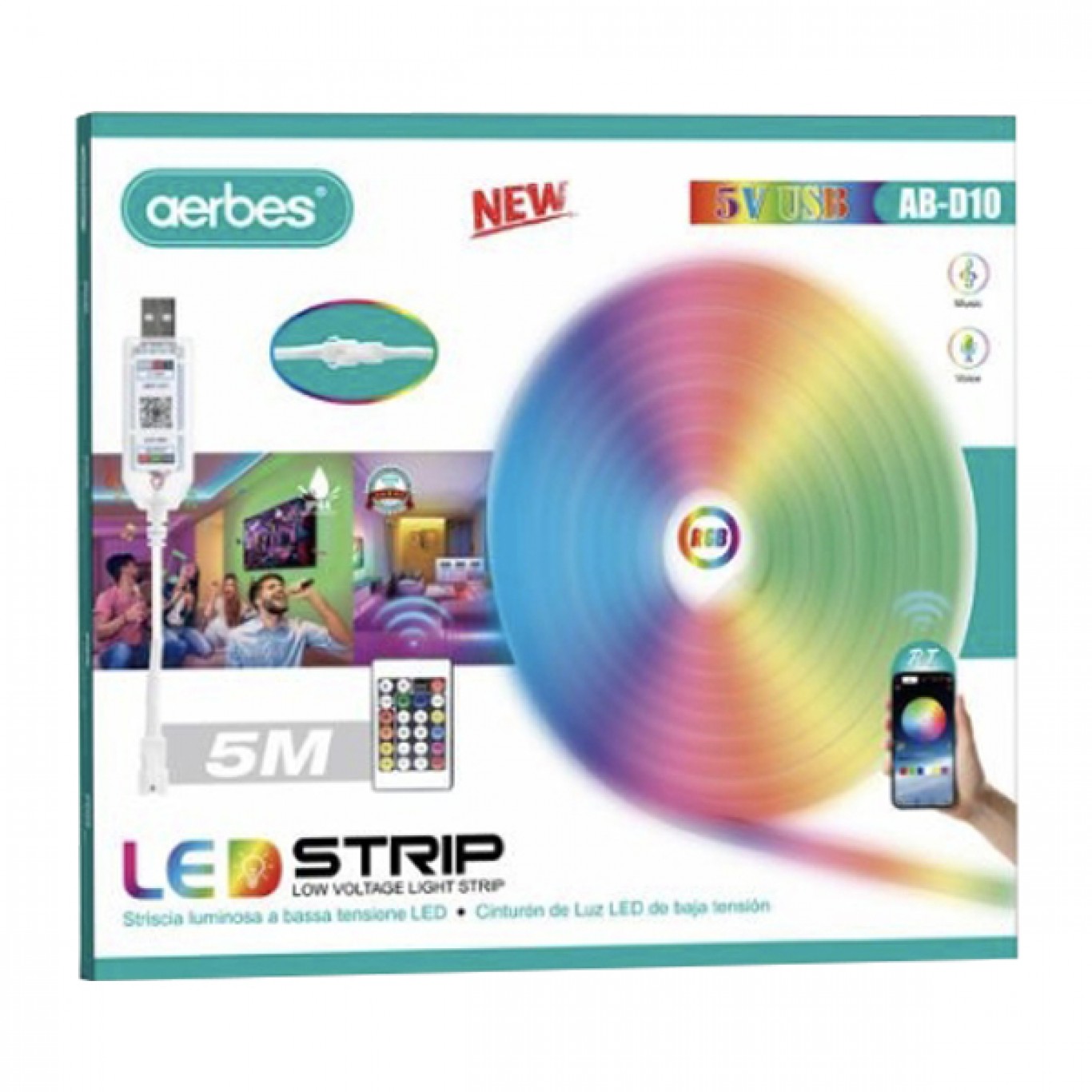 Αδιάβροχη Ταινία LED RGB 5m WiFi USB 5V με Τηλεχειριστήριο AERBES Αδιάβροχη Ταινία LED RGB 5m WiFi USB 5V με Τηλεχειριστήριο AERBES