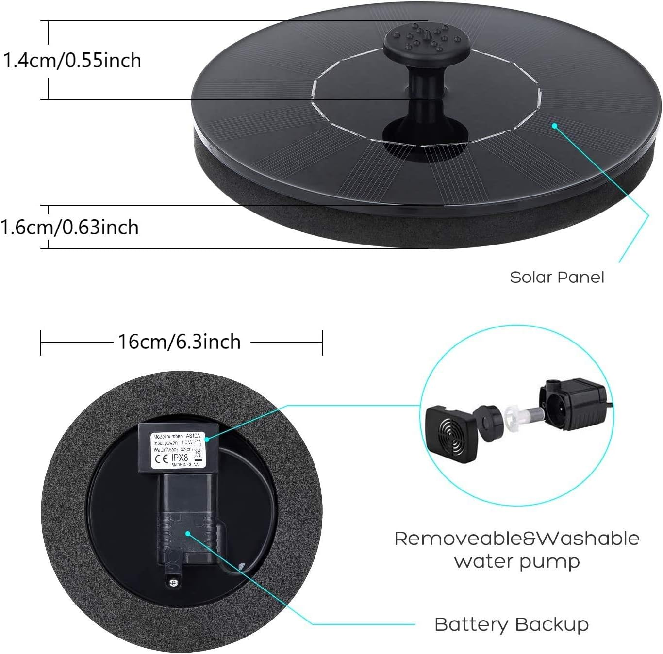 Αδιάβροχο Ηλιακό Συντριβάνι Κήπου με Διάμετρο 16 cm - Μαύρο Αδιάβροχο Ηλιακό Συντριβάνι Κήπου με Διάμετρο 16 cm - Μαύρο