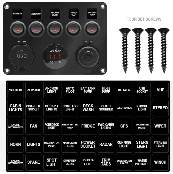 Αδιάβροχο Ψηφιακό Πάνελ Ελέγχου 12V με 5 Διακόπτες, Βολτόμετρο & USB - Για Σκάφη, Αυτοκίνητα - Panel Marine Αδιάβροχο Ψηφιακό Πάνελ Ελέγχου 12V με 5 Διακόπτες, Βολτόμετρο & USB - Για Σκάφη, Αυτοκίνητα - Panel Marine