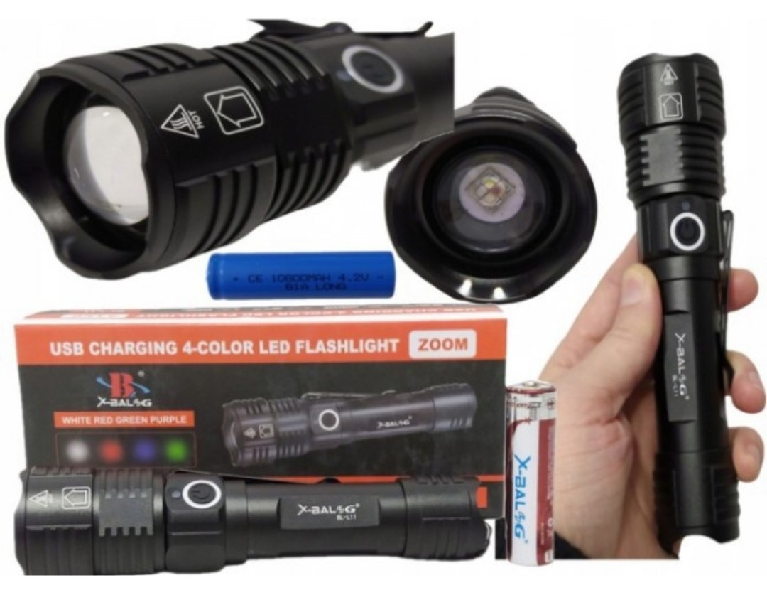 Αδιάβροχος Επαναφορτιζόμενος Φακός Cree LED Αλουμινίου με Zoom, 4 Χρώματα Φωτισμού και UV Αδιάβροχος Επαναφορτιζόμενος Φακός Cree LED Αλουμινίου με Zoom, 4 Χρώματα Φωτισμού και UV