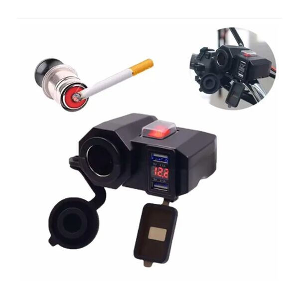 Αδιάβροχος Φορτιστής-Βολτόμετρο με Διπλή Θύρα USB για Μοτοσυκλέτα 12V Κόκκινος Αδιάβροχος Φορτιστής-Βολτόμετρο με Διπλή Θύρα USB για Μοτοσυκλέτα 12V Κόκκινος