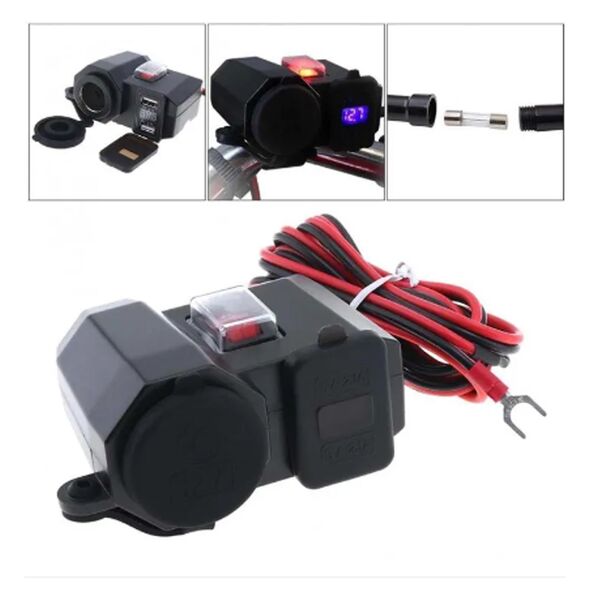 Αδιάβροχος Φορτιστής-Βολτόμετρο με Διπλή Θύρα USB για Μοτοσυκλέτα 12V Κόκκινος Αδιάβροχος Φορτιστής-Βολτόμετρο με Διπλή Θύρα USB για Μοτοσυκλέτα 12V Κόκκινος