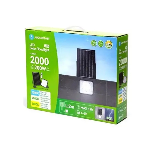 Αδιάβροχος Ηλιακός Προβολέας 200W με Πάνελ & Τηλεχειριστήριο 3 Επιπέδων Φωτισμού 275 x 246 x 47mm Aigostar Αδιάβροχος Ηλιακός Προβολέας 200W με Πάνελ & Τηλεχειριστήριο 3 Επιπέδων Φωτισμού 275 x 246 x 47mm Aigostar