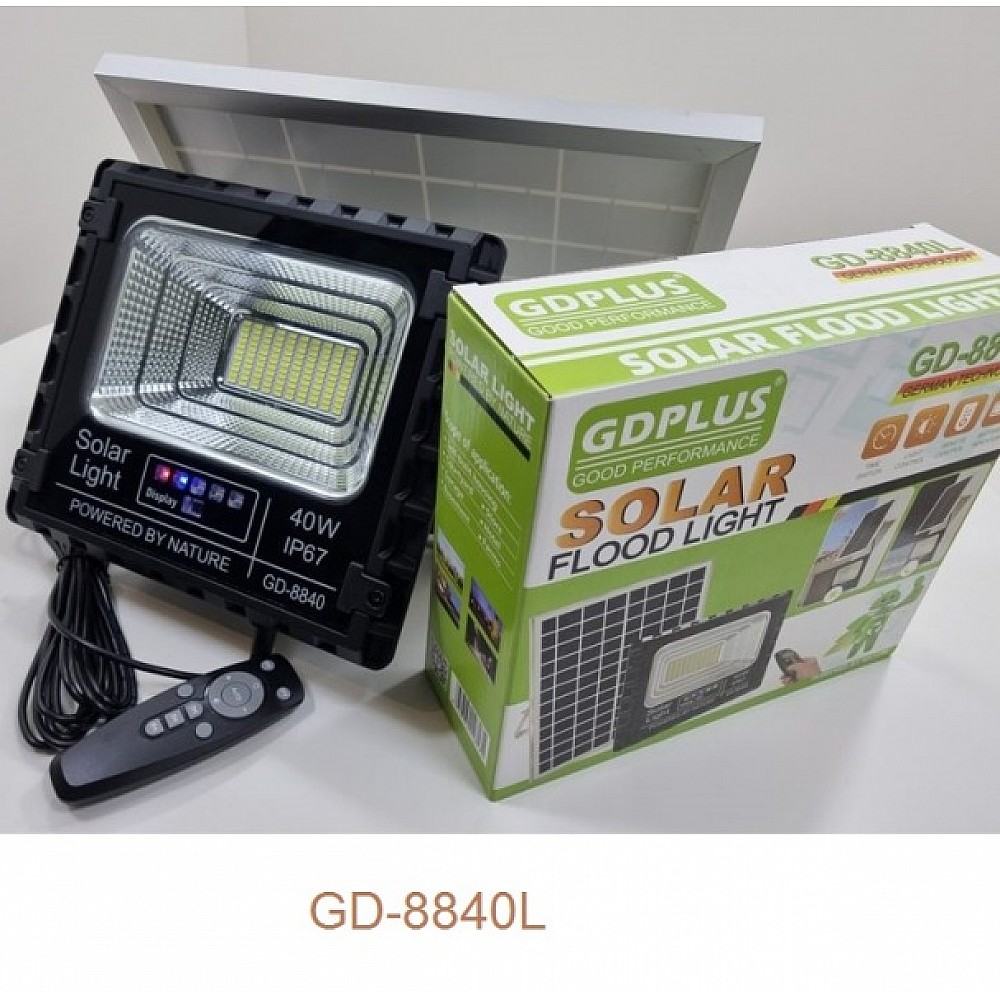 Αδιάβροχος Ηλιακός Προβολέας Αλουμινίου 40W GD-8840L με Φωτοβολταϊκό Πάνελ, Τηλεκοντρόλ και Χρονοδιακόπτη- Solar Panel Αδιάβροχος Ηλιακός Προβολέας Αλουμινίου 40W GD-8840L με Φωτοβολταϊκό Πάνελ, Τηλεκοντρόλ και Χρονοδιακόπτη- Solar Panel