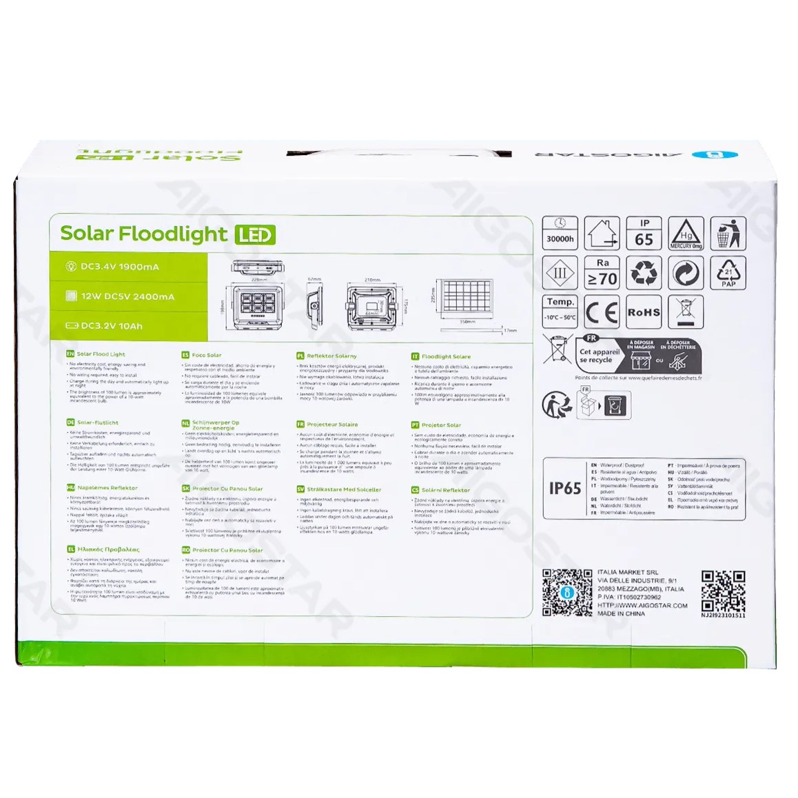 Aδιάβροχος Ηλιακός Προβολέας LED 100W με Πάνελ & Τηλεχειριστήριο - 1000lm, 6500K, IP65 - Aigostar Aδιάβροχος Ηλιακός Προβολέας LED 100W με Πάνελ & Τηλεχειριστήριο - 1000lm, 6500K, IP65 - Aigostar