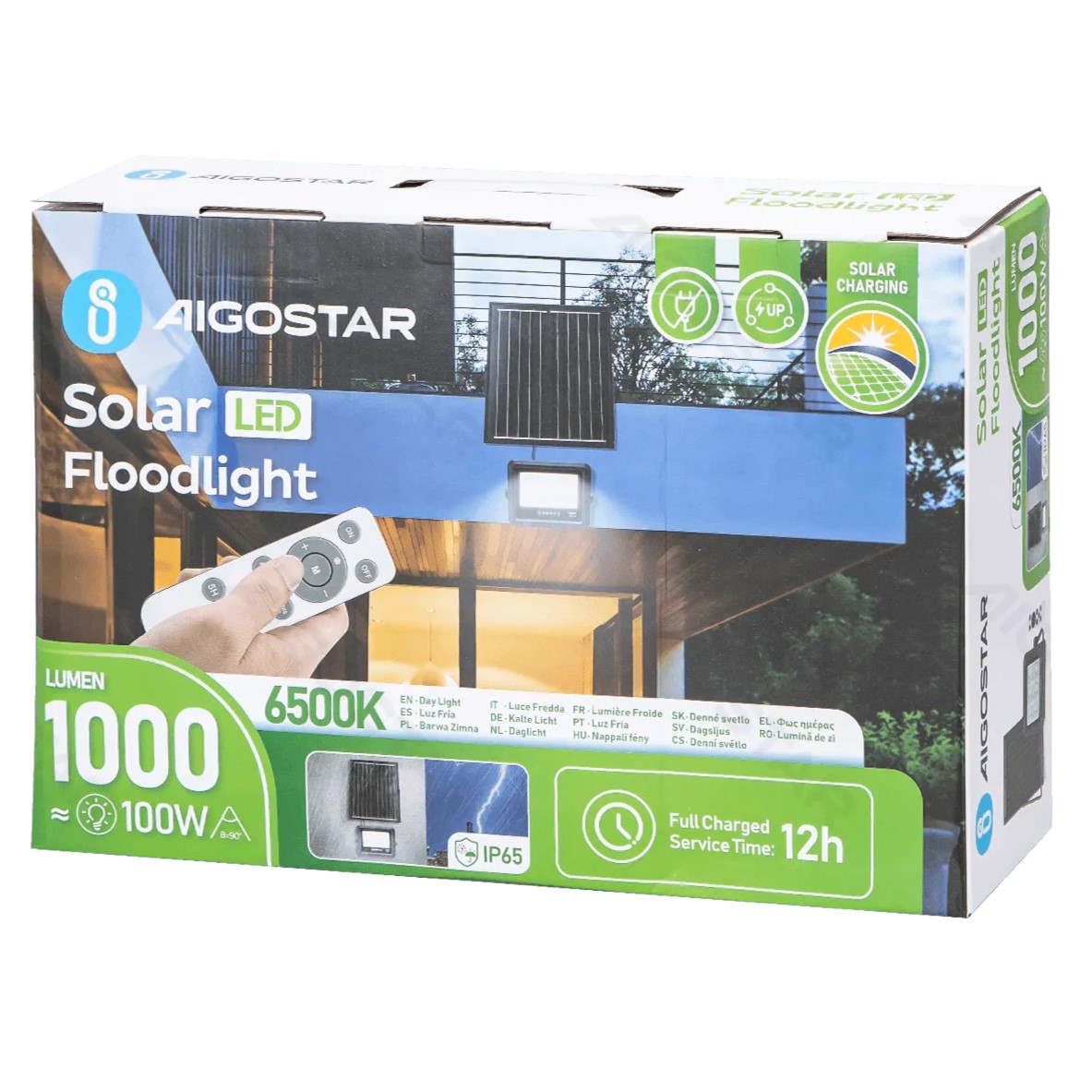 Aδιάβροχος Ηλιακός Προβολέας LED 100W με Πάνελ & Τηλεχειριστήριο - 1000lm, 6500K, IP65 - Aigostar Aδιάβροχος Ηλιακός Προβολέας LED 100W με Πάνελ & Τηλεχειριστήριο - 1000lm, 6500K, IP65 - Aigostar