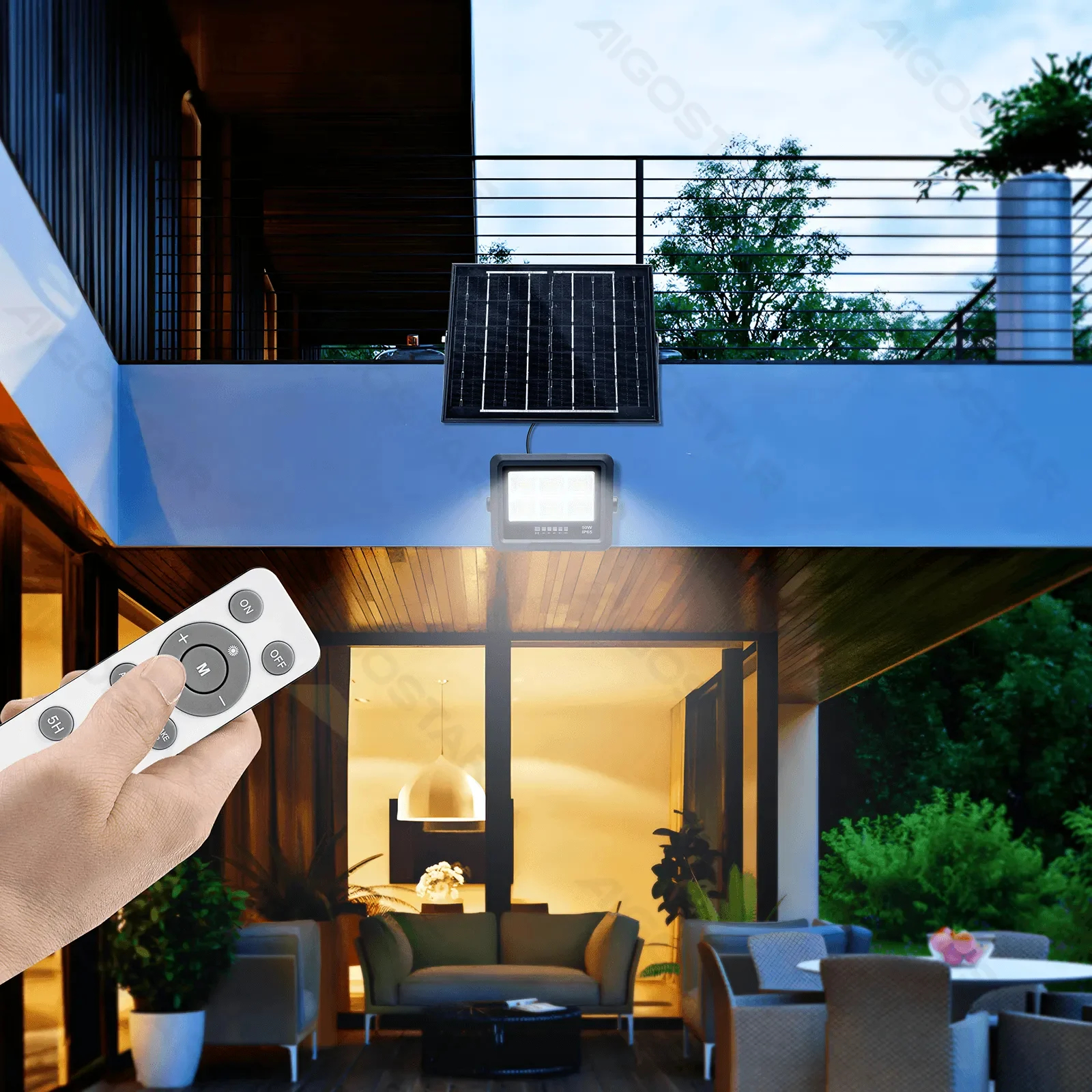 Aδιάβροχος Ηλιακός Προβολέας LED 200W με Πάνελ & Τηλεχειριστήριο - 2000lm, 6500K, IP65, 224 × 53 × 182 mm - Aigostar Aδιάβροχος Ηλιακός Προβολέας LED 200W με Πάνελ & Τηλεχειριστήριο - 2000lm, 6500K, IP65, 224 × 53 × 182 mm - Aigostar