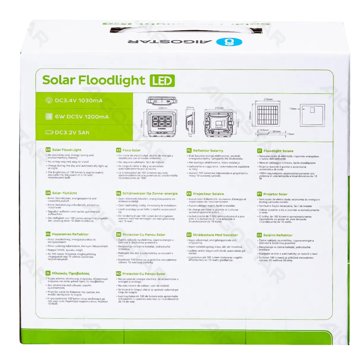 Aδιάβροχος Ηλιακός Προβολέας LED με Πάνελ 50W 500lm 6500K Aigostar Aδιάβροχος Ηλιακός Προβολέας LED με Πάνελ 50W 500lm 6500K Aigostar