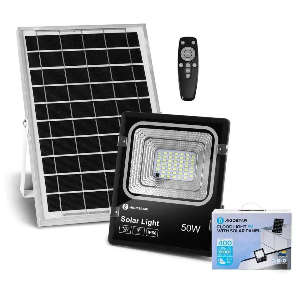 AIGOSTAR Ηλιακός Προβολέας LED 50W, Ψυχρό Λευκό Φως 6500K, Αδιάβροχος IP66 με Φωτοβολταϊκό Πάνελ και Τηλεχειριστήριο AIGOSTAR Ηλιακός Προβολέας LED 50W, Ψυχρό Λευκό Φως 6500K, Αδιάβροχος IP66 με Φωτοβολταϊκό Πάνελ και Τηλεχειριστήριο