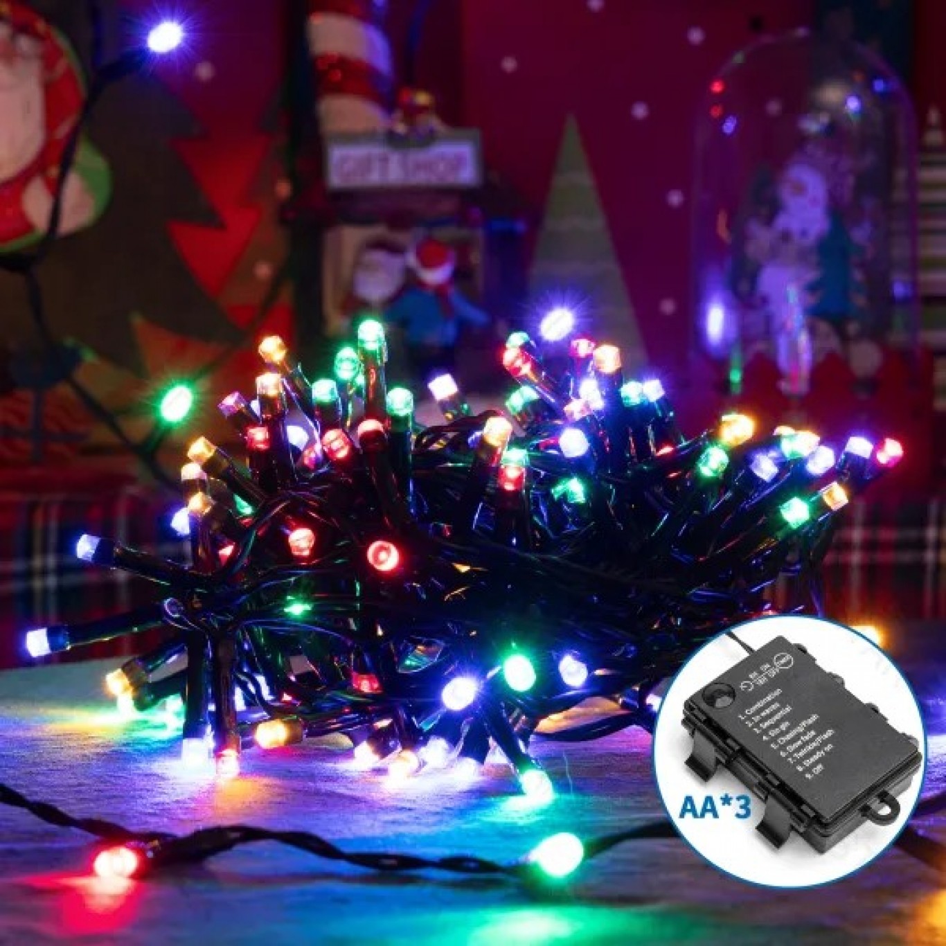 Aigostar Χριστουγεννιάτικα Λαμπάκια Μπαταρίας με Καλώδιο 15m Πολύχρωμο Φωτισμό και 8 Προγράμματα Λειτουργίας Aigostar Χριστουγεννιάτικα Λαμπάκια Μπαταρίας με Καλώδιο 15m Πολύχρωμο Φωτισμό και 8 Προγράμματα Λειτουργίας