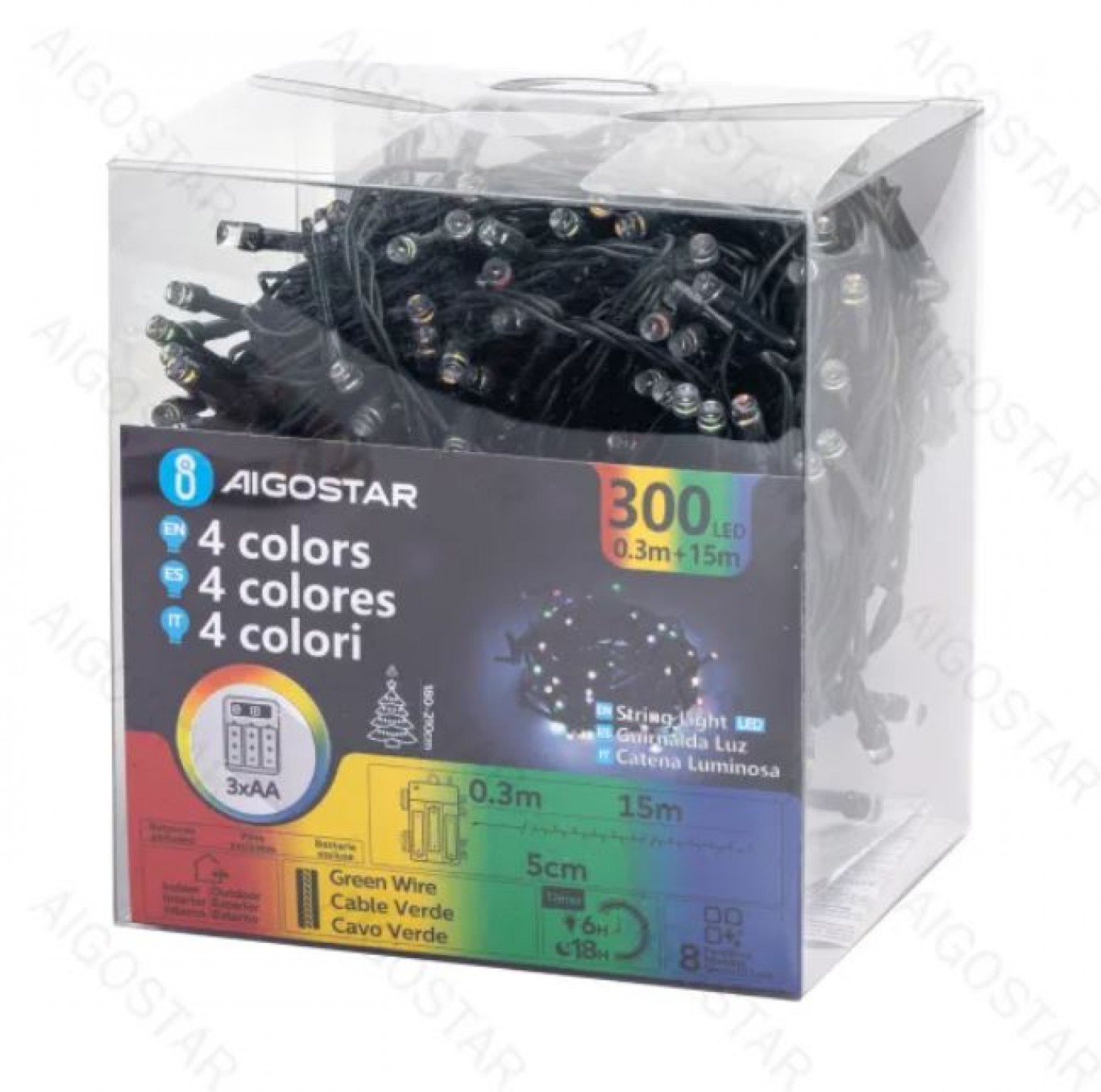 Aigostar Χριστουγεννιάτικα Λαμπάκια Μπαταρίας με Καλώδιο 15m Πολύχρωμο Φωτισμό και 8 Προγράμματα Λειτουργίας Aigostar Χριστουγεννιάτικα Λαμπάκια Μπαταρίας με Καλώδιο 15m Πολύχρωμο Φωτισμό και 8 Προγράμματα Λειτουργίας