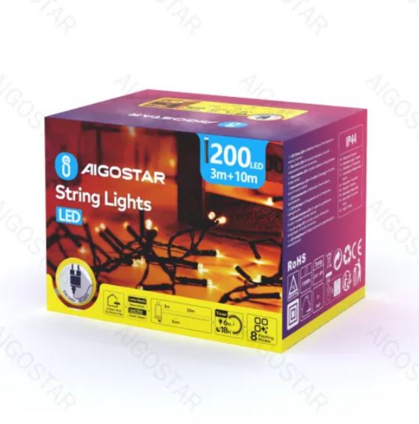 Aigostar Χριστουγεννιάτικα Λαμπάκια Ρεύματος με Καλώδιο 10m Θερμό Φωτισμό και 8 Προγράμματα Λειτουργίας Aigostar Χριστουγεννιάτικα Λαμπάκια Ρεύματος με Καλώδιο 10m Θερμό Φωτισμό και 8 Προγράμματα Λειτουργίας