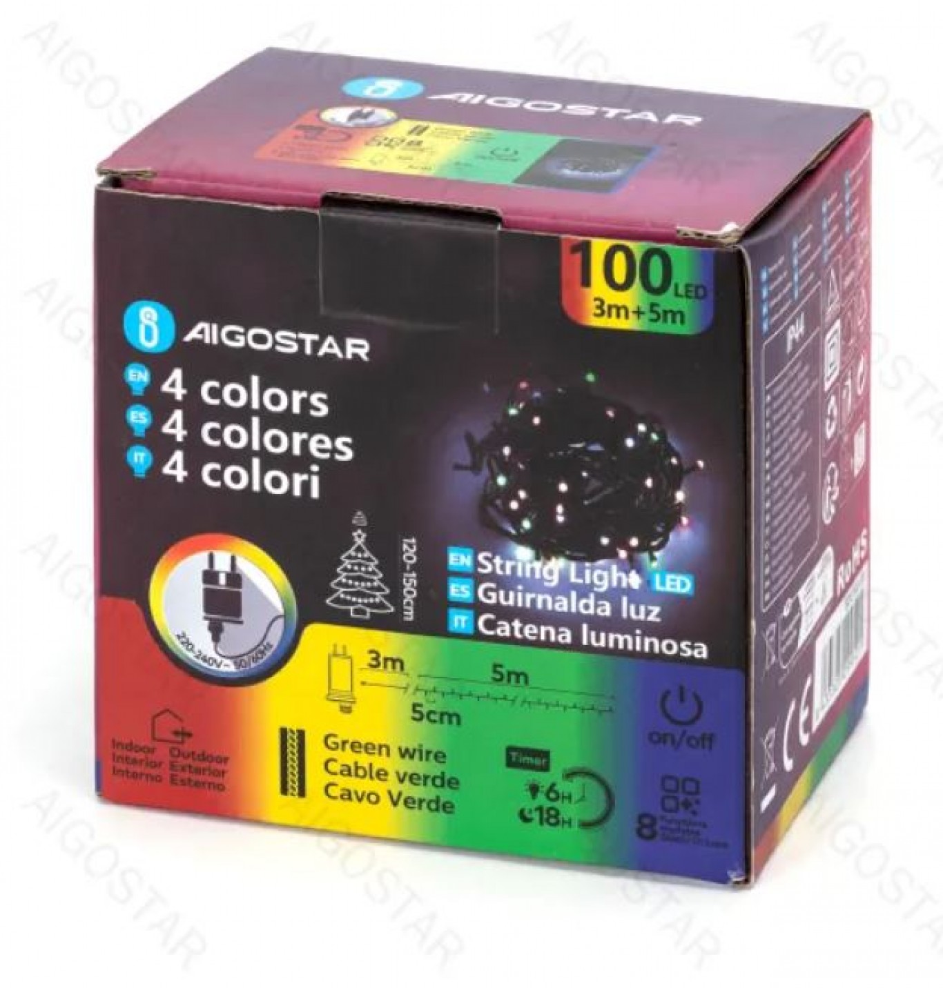 Aigostar Χριστουγεννιάτικα Λαμπάκια Ρεύματος με Καλώδιο 5m Πολύχρωμο Φωτισμό και 8 Προγράμματα Λειτουργίας Aigostar Χριστουγεννιάτικα Λαμπάκια Ρεύματος με Καλώδιο 5m Πολύχρωμο Φωτισμό και 8 Προγράμματα Λειτουργίας