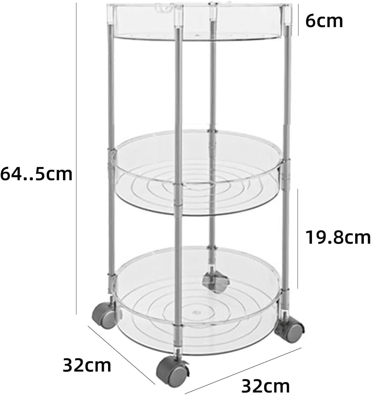 Ακρυλική Τροχήλατη - Ραφιέρα - Καρότσι - Βάση Οργάνωσης 3 Επιπέδων με Ροδάκια, Τρόλεϊ Οργάνωσης - Διακόσμησης 32x32x63,5εκ Ακρυλική Τροχήλατη - Ραφιέρα - Καρότσι - Βάση Οργάνωσης 3 Επιπέδων με Ροδάκια, Τρόλεϊ Οργάνωσης - Διακόσμησης 32x32x63,5εκ